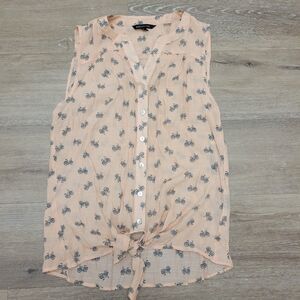 Zac & Rachel Semi Sheer button front Pink tank bicycle print Size M y2k 90's